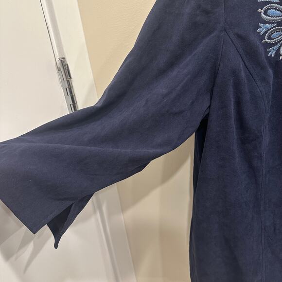 Vintage Bob Mackie Wearable Art Navy Embroidered Asymmetrical Button Jacket 1X - Picture 7 of 10